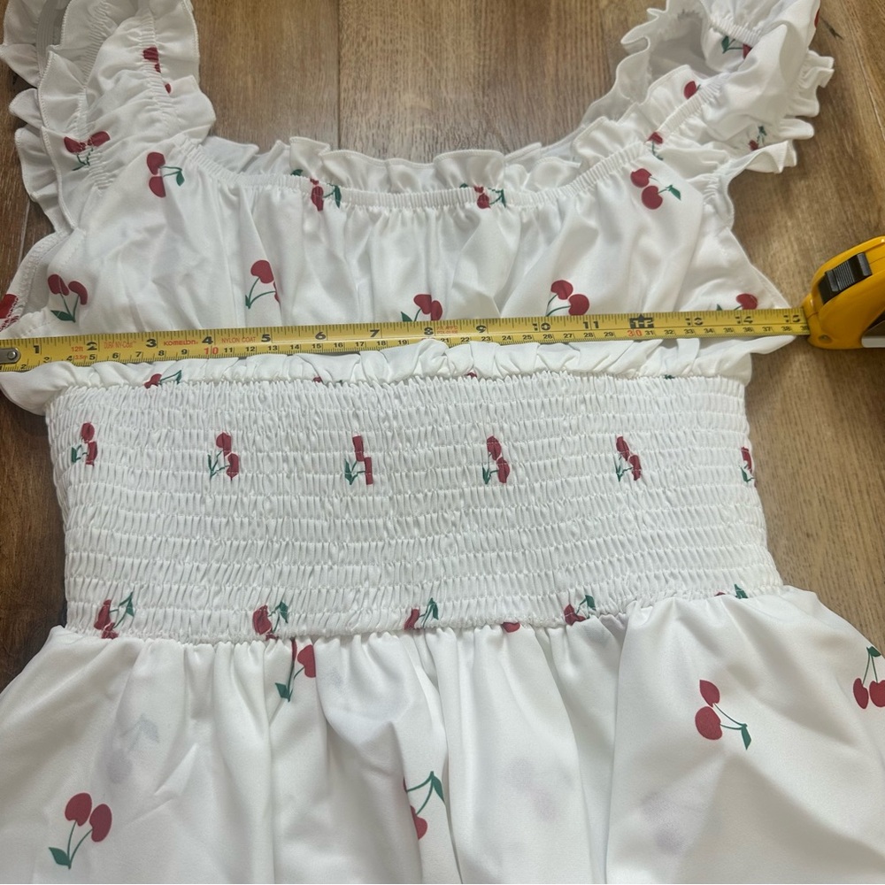 NWT SHEIN Poeselle White Cherry Print Tiered Romper Size Small - Picture 11 of 13